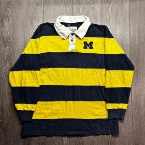 Colony Michigan Wolverines Rugby Shirt Mens 2XL Navy Yellow Striped Long Sleeve